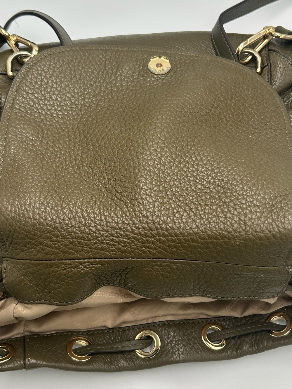 Michael Kors Olive Green Peddled Leather Viv Large Backpack Purse Bag - Picture 6 of 8